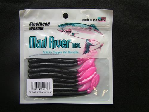 Steelhead Worms: Black/Pink Pearl Tail